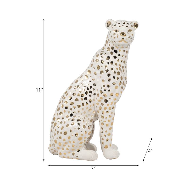 Leopard Sculpture Accent Figurine - 11", White - 7" x 4" x 11"