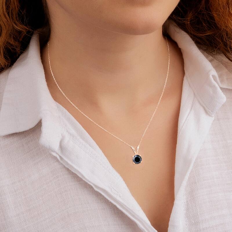 Marquee 1 Carat Round Black Diamond Solitaire Pendant in 14K Rose Gold