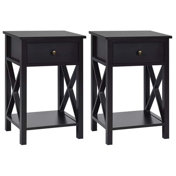 Shop Gymax Set Of 2 Nightstand Sofa Side End Table X Design W Shelf Drawer Overstock 32331573