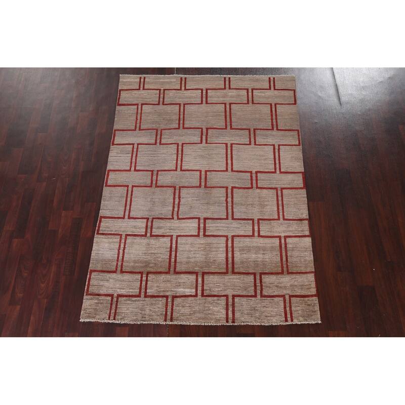 Geometric Modern Gabbeh Kashkoli Oriental Wool Area Rug Hand-knotted - 5'4" x 7'6"
