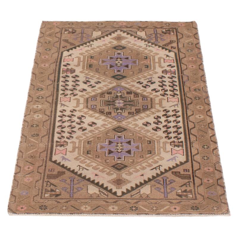 ECARPETGALLERY Hand-knotted Antalya Vintage Cream Wool Rug - 3'1 x 4'11