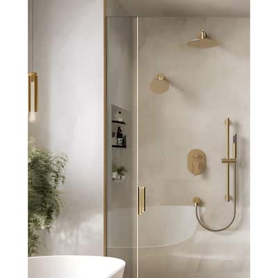 GRANDJOY Dual Heads Shower System 10" and 6" Wall Mount Rainfall Round Shower Faucet Handheld Shower Spray with Slide Bar