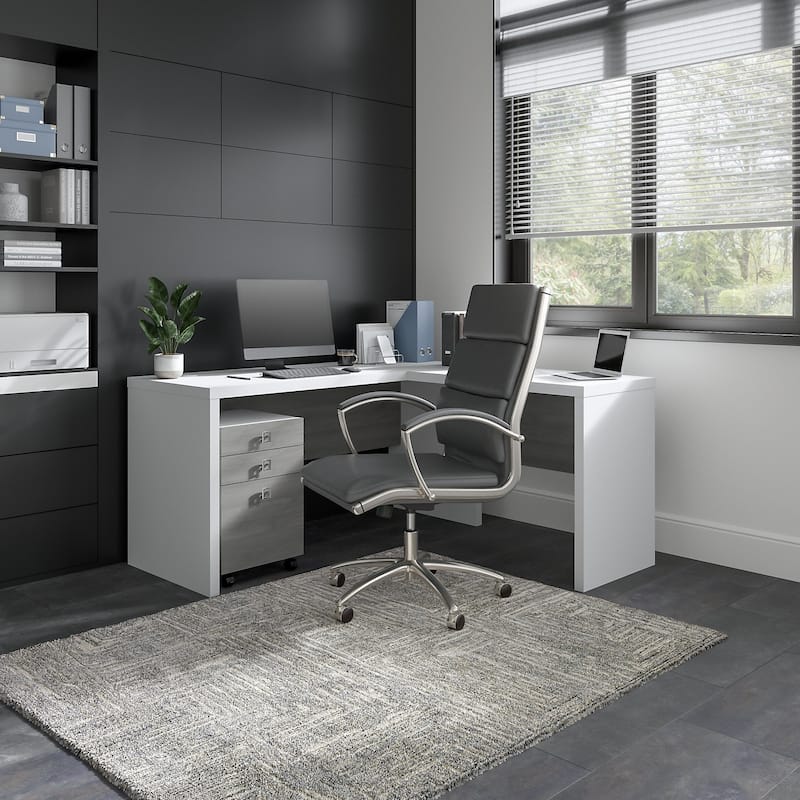 Echo L Shaped Desk with Mobile File Cabinet by Bush Business Furniture - Pure White/Modern Gray