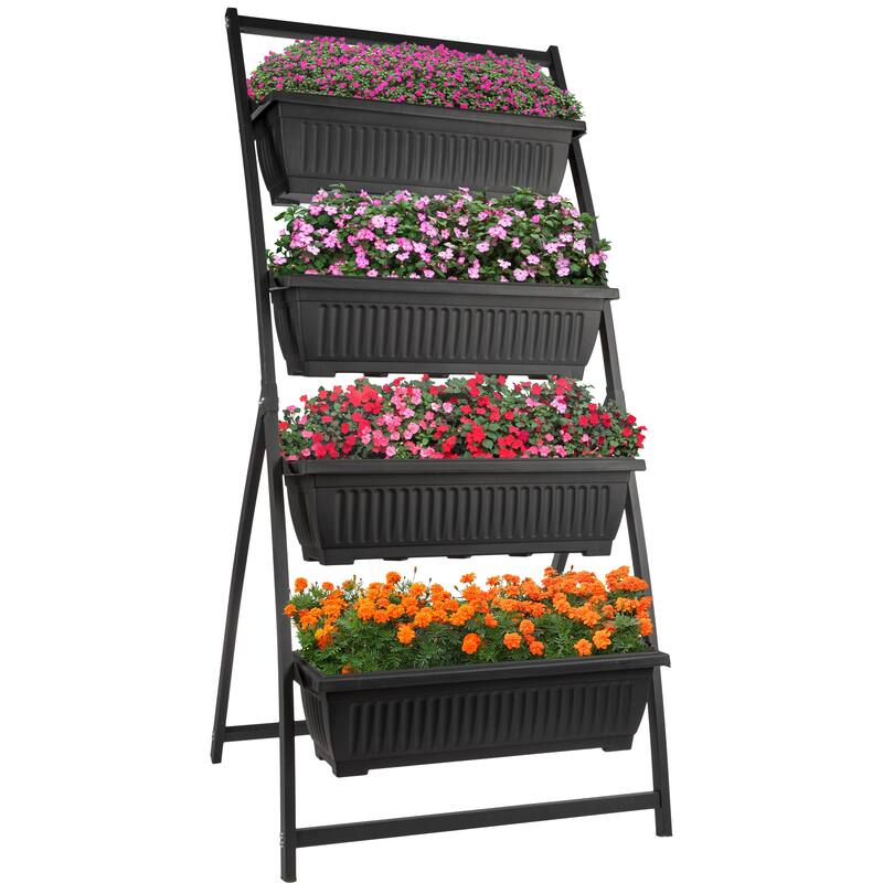 Raised Garden Beds - 4 Tier Vertical Garden Planter - Planters for Outdoor Plants by Pure Garden (Black)