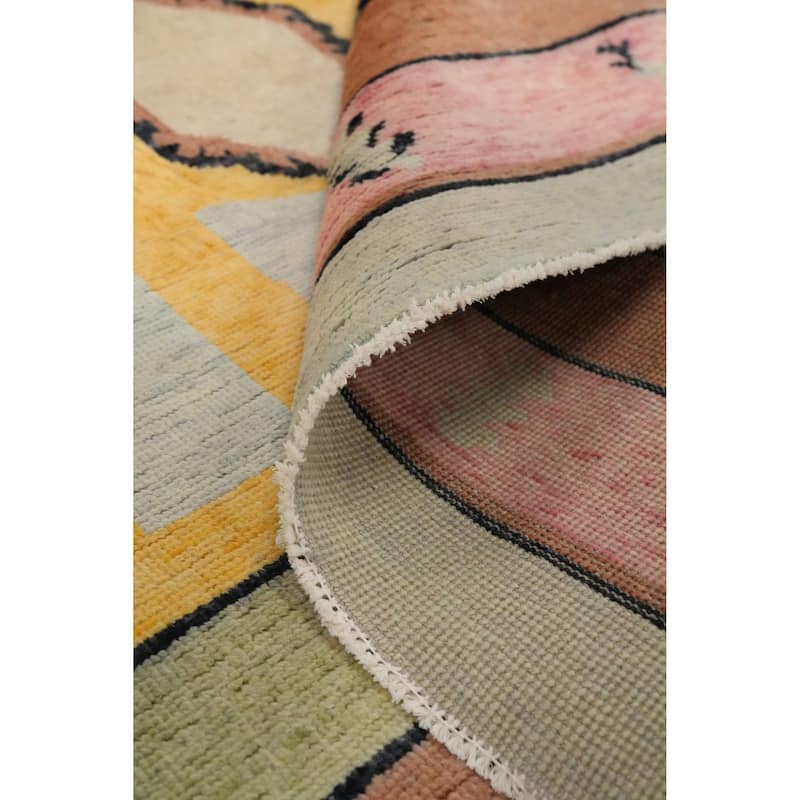 Hand Knotted Oriental 100% Wool Carpet Modern Geometric Multi-Colored Gabbeh Area Rug - 8' 10'' X 6' 1''