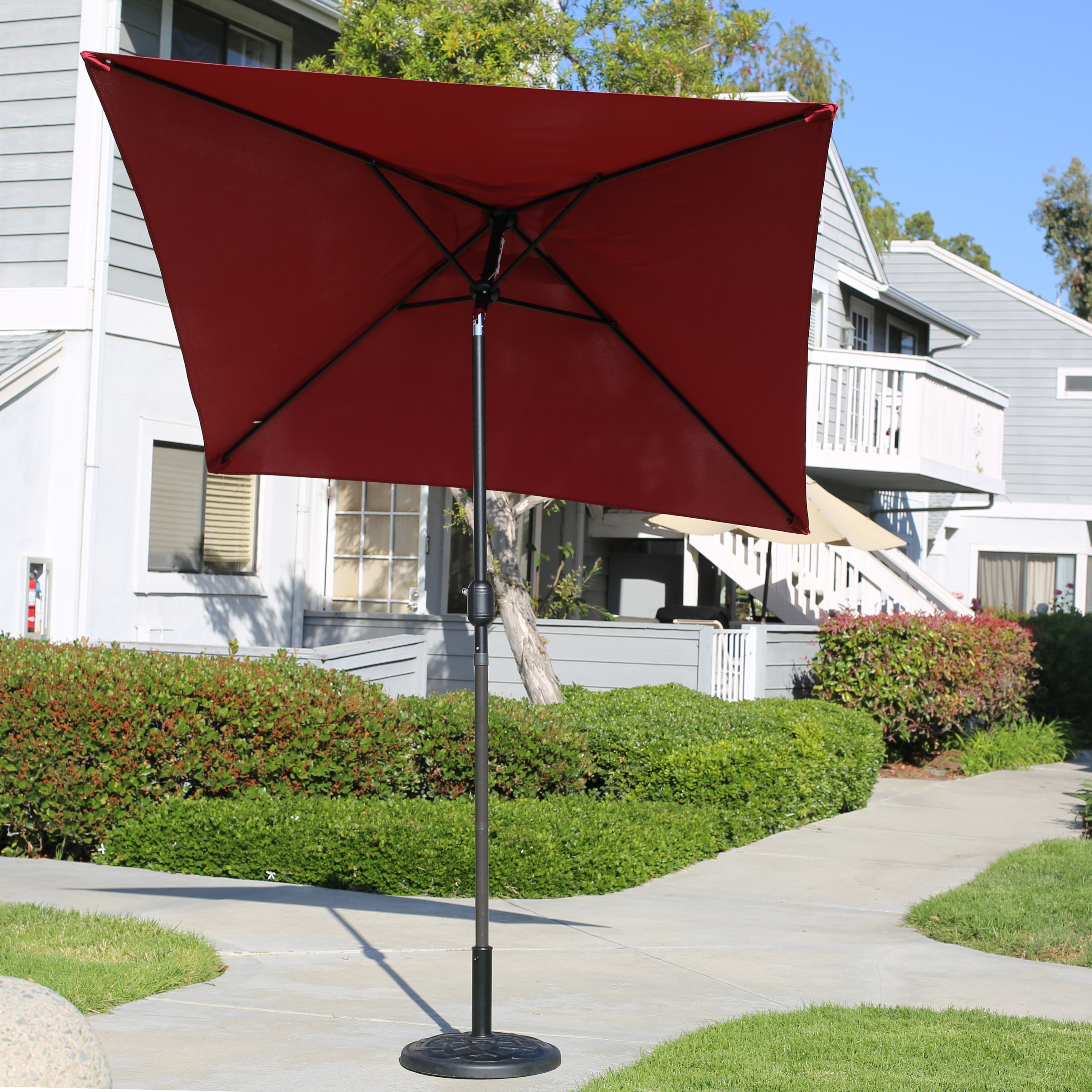 amazon patio umbrella with stand Amazon.com : Blissun 9' Outdoor Patio Umbrella, Outdoor Table Umbrella, Yard  Umbrella, Market Umbrella with 8 Sturdy Ribs, Push Button Tilt and Crank  (Tan) : Patio, Lawn & Garden