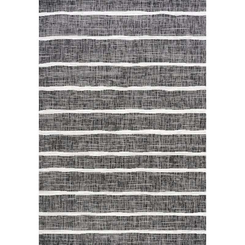 JONATHAN Y Andratx Berber Stripe Indoor/Outdoor Area Rug - 8 X 10 - Black/Ivory