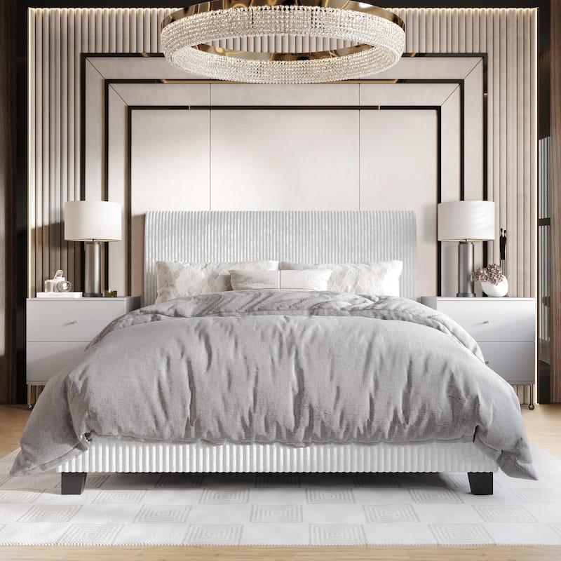 CraftPorch Corduroy Elegant and Chic Velvet Upholstered Bed