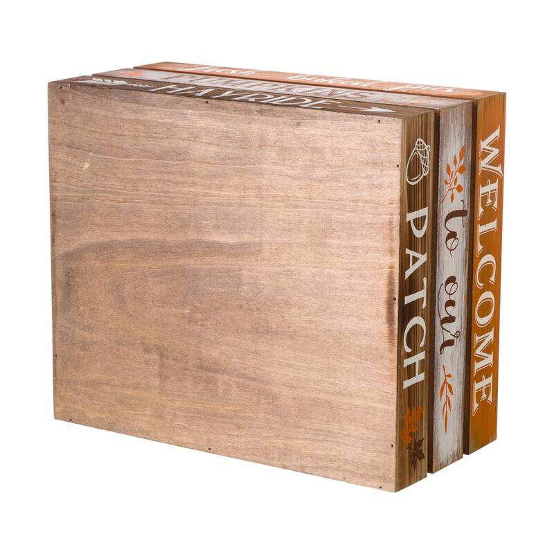 Glitzhome Set of 2 Fall Harvest Wood Crate Farmhouse Autumn Decorative Storage Gift Boxes Porch Decor