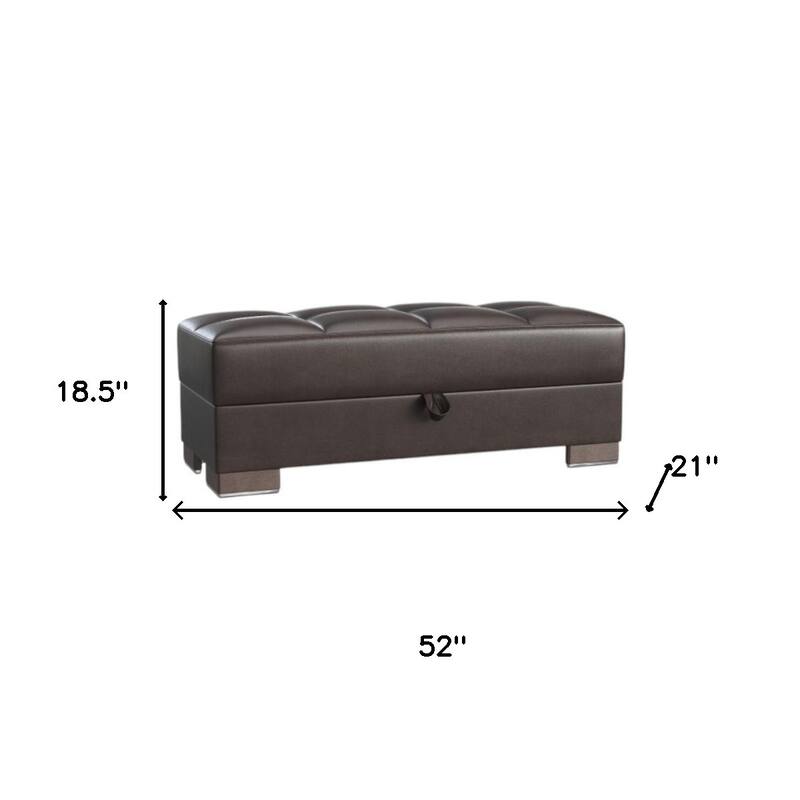 HomeRoots 52" Brown Faux Leather Tufted Storage Ottoman