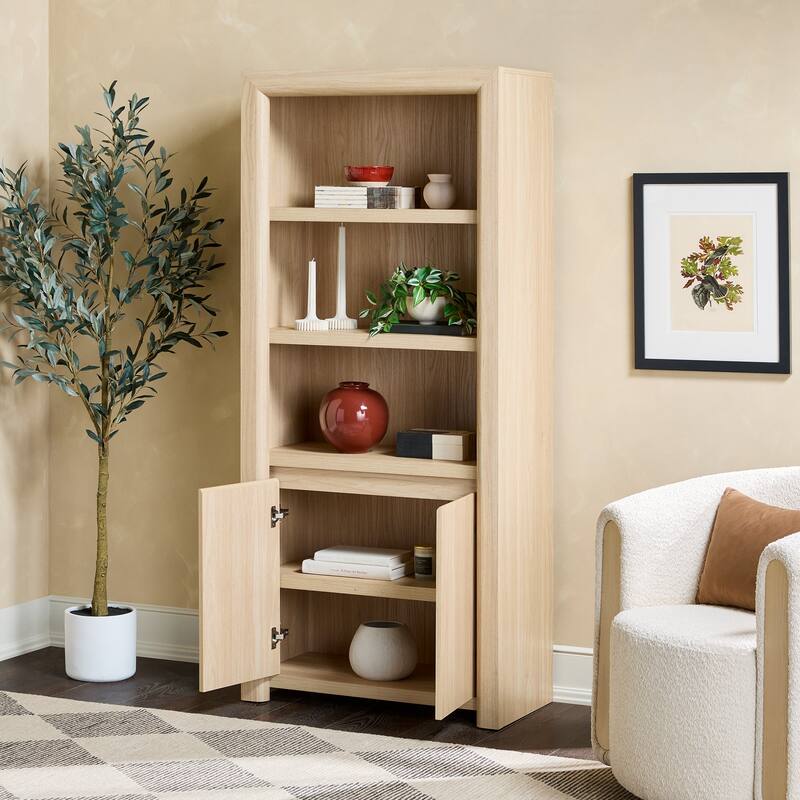 Walker Edison Modern Wood Open Bookshelf with Storage Cabinet