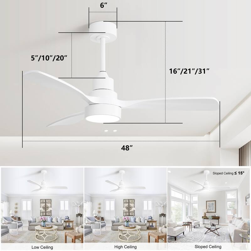 48 Inch Smart Wood Ceiling Fan with Light and Remote/App Control, Integrated LED Included