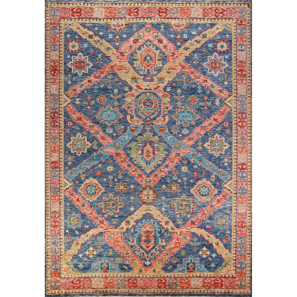Blue Oushak Oriental Area Rug Hand-Knotted Wool Carpet - 8'11" x 11'10"