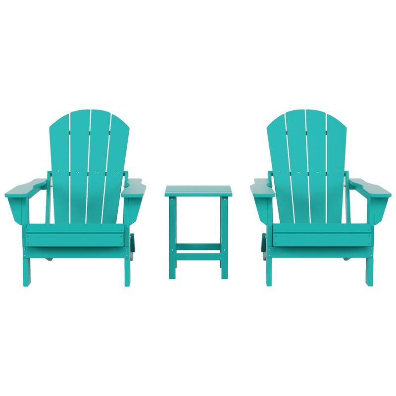 Polytrends Laguna Hdpe All Weather Outdoor Patio Foldable Adirondack Chairs With Side Table (3-Piece Set)