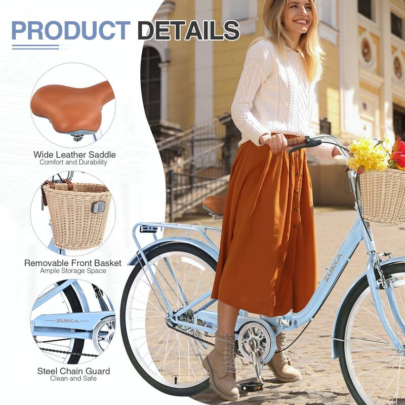 26 Inch Single Speed Folding Lady Bike ,Durable Steel Frame