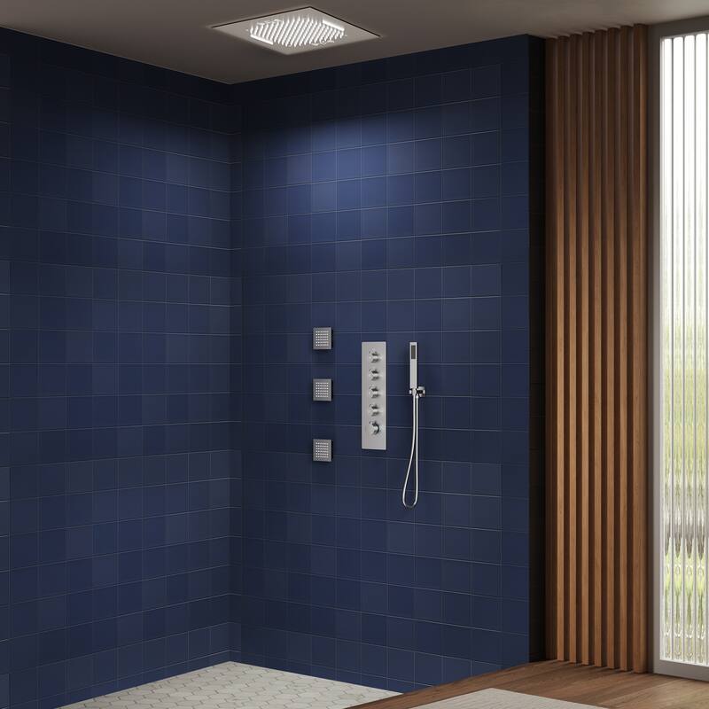 20" Thermostatic Shower System, 64-Color LED Mood Lighting 2-Functions Shower Head with Bluetooth Music & 3 Body Jets