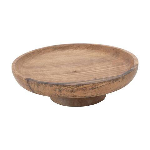 Round Natural Mango Wood Footed Bowl Cake Stand