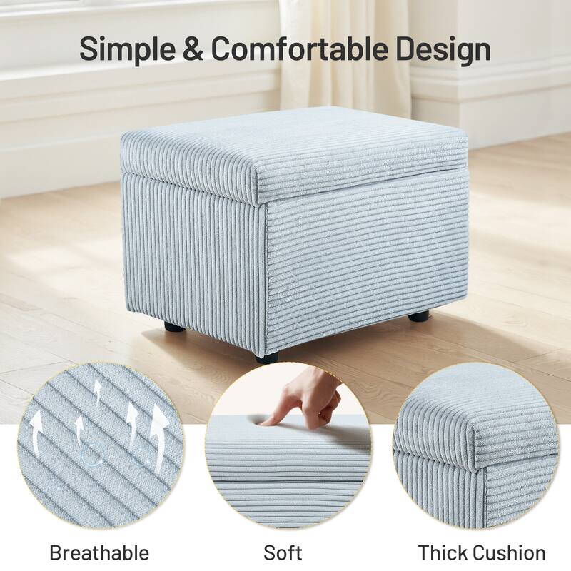 25 in.W Corduroy Upholstered Flip Top Storage Ottoman Footstool w/ Hide Hidden Storage & Solid Wood Legs