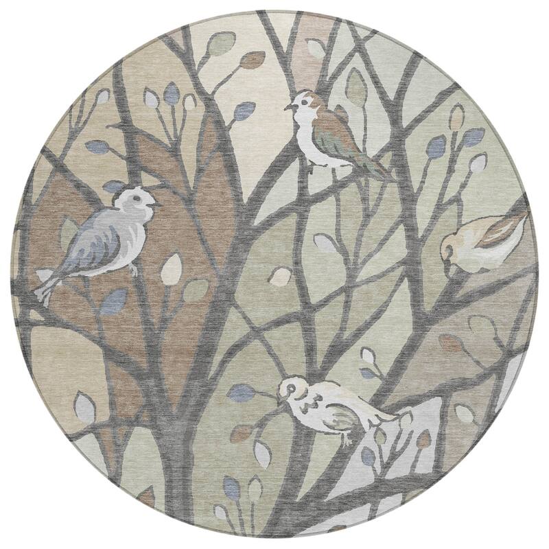 Machine Washable Indoor/ Outdoor Bird Mosaic Chantille Rug