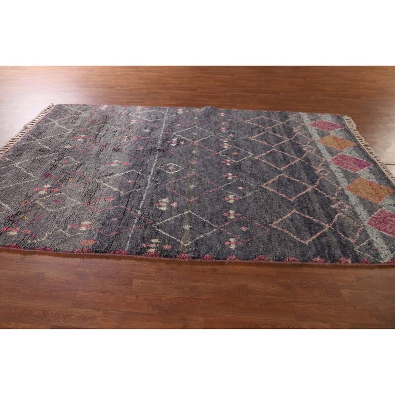 Plush Moroccan Area Rug Handmade Wool Carpet - 6'2" x 9'11"