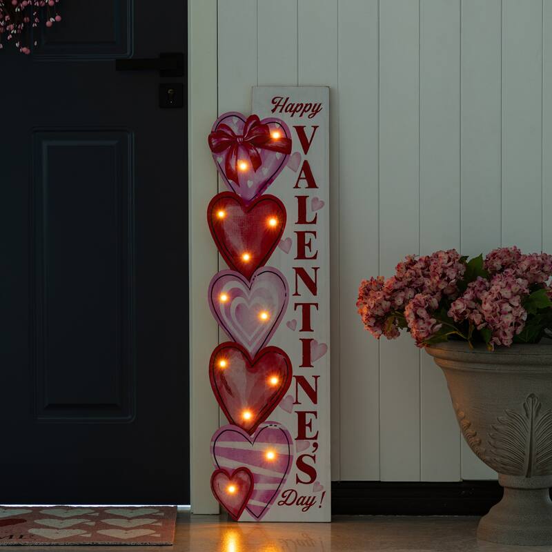 Glitzhome 36"H Valentine's Lighted Wooden Stacked Heart Porch Decor with Timer