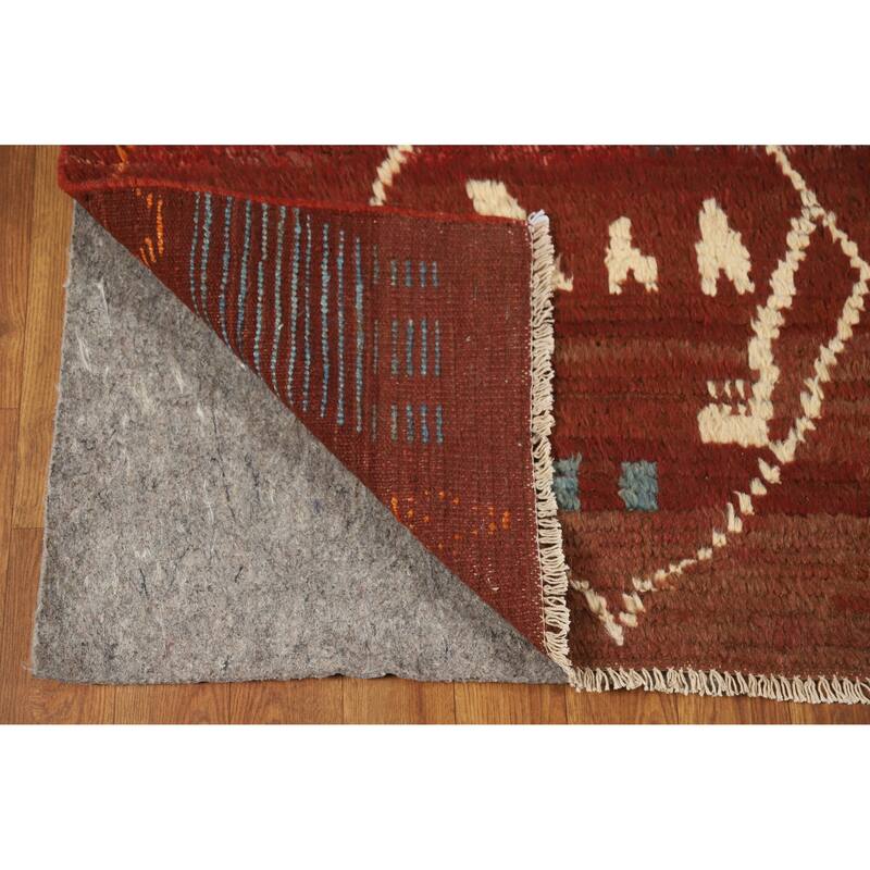 Geometric Moroccan Oriental Area Rug Handmade Red Wool Carpet - 6'4" x 8'9"