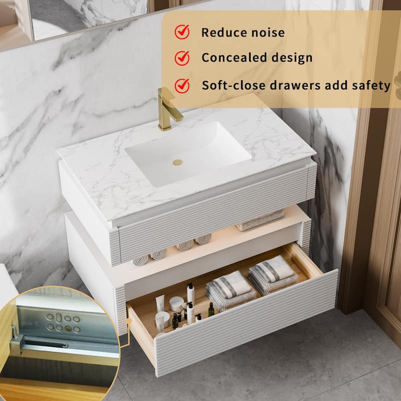 Modland 36" Modern Wall-Mounted Bathroom Vanity with Engineered Stone Countertop & Ceramic Undermount Sink