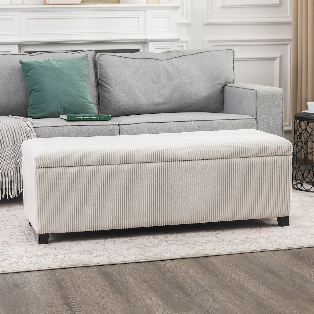 Adeco Corduroy Storage Ottoman for Living Room Bedroom