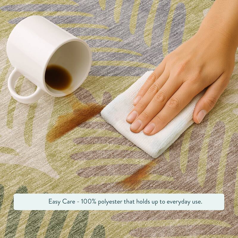 Machine Washable Indoor/ Outdoor Modern Fern Chantille Rug