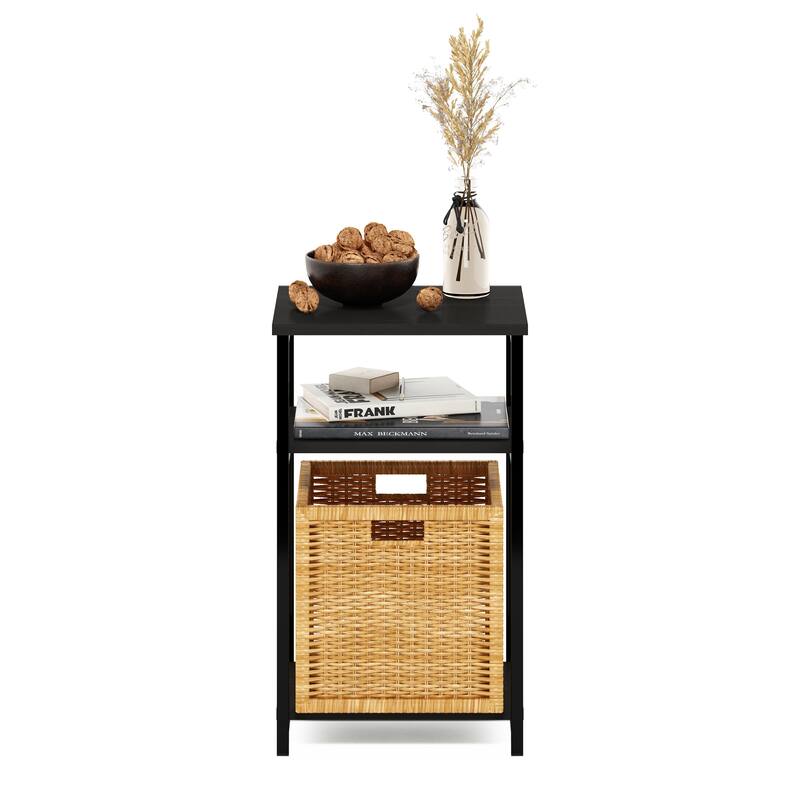 Furinno Just 3-Tier Industrial Metal Frame End Table with Storage Shelves, 1-Pack, Espresso