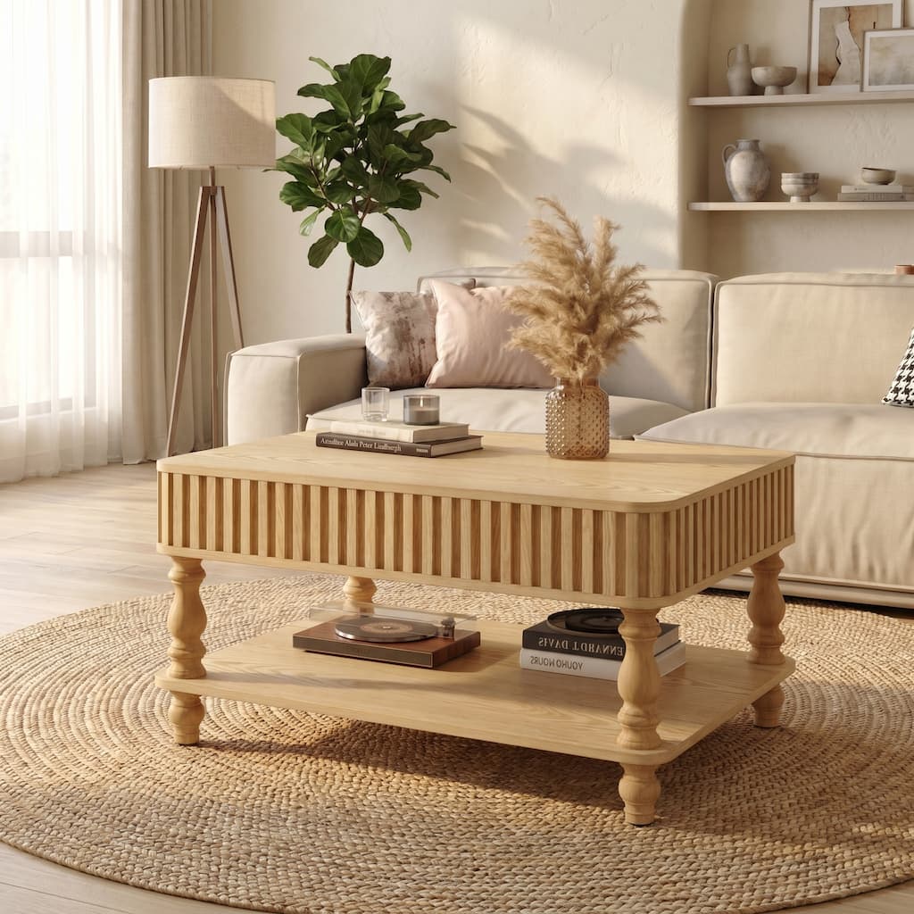GDF Studio - Belfair Fluted Lift-Top Coffee Table with Hidden Storage