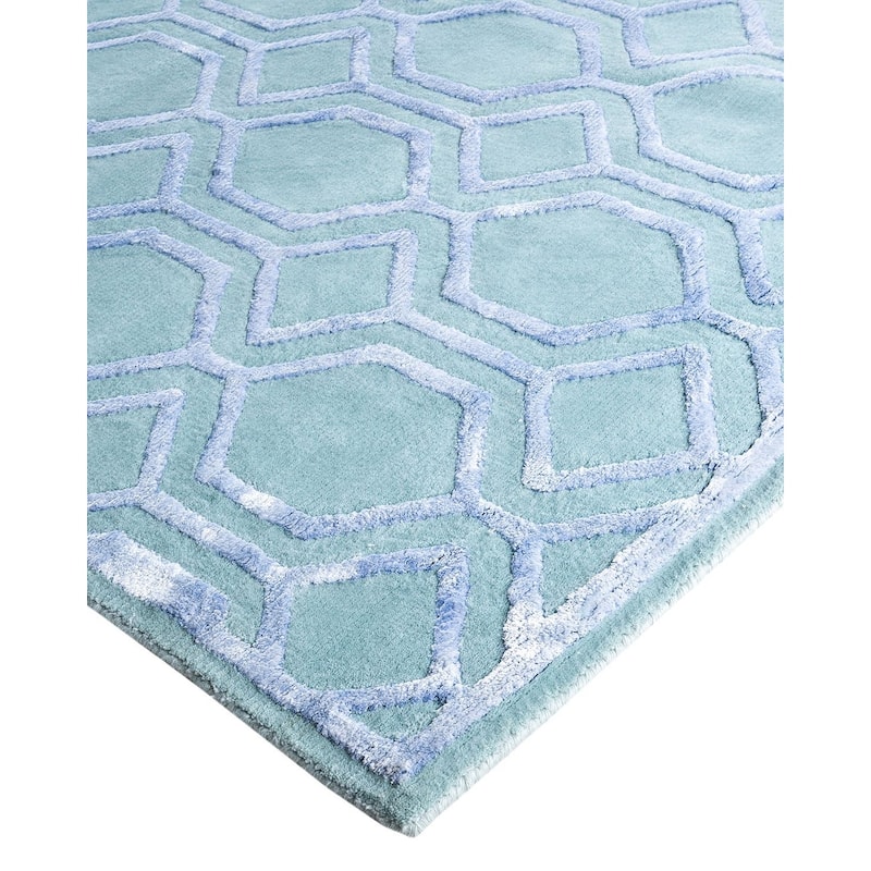 Modern One-of-a-Kind Handmade Area Rug, Blue - 9' 2" x 12' 0"