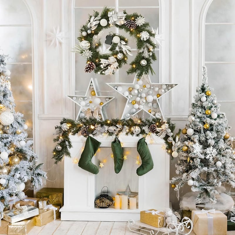 6FT Battery Powered Xmas Garland Prelit Lights Indoor/Outdoor with Timer - N/A