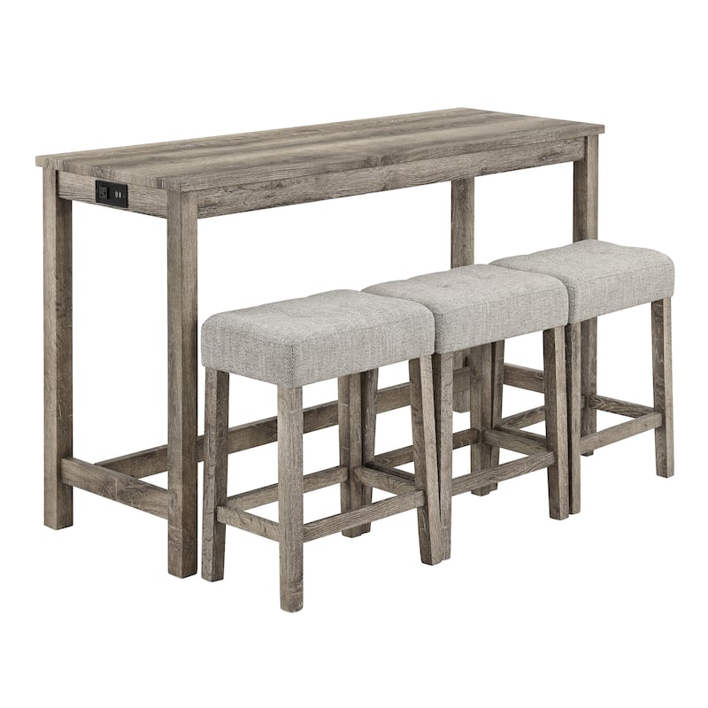 Roomfitters 4-Piece Bar Table Set with Power Outlet, Industrial Counter Height Dining Table with Stools for Kitchen