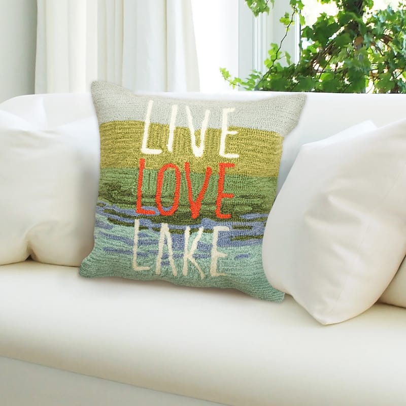 Liora Manne Frontporch Live Love Lake Indoor/Outdoor Pillow Water 18" x 18"