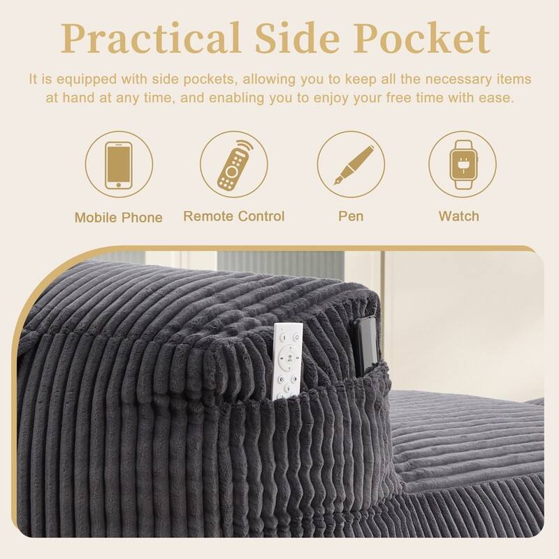 Corduroy Upholstered Lounger Large Ergonomic Support Compressed Bean Bag Sofa with Ottoman