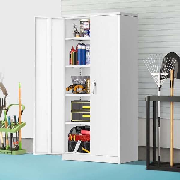 Tall Metal Locker Garage Storage Cabinet with Locking Doors and Adjustable Shelves for Office Garage Home Pantry On Sale Bed Bath Beyond 34558341