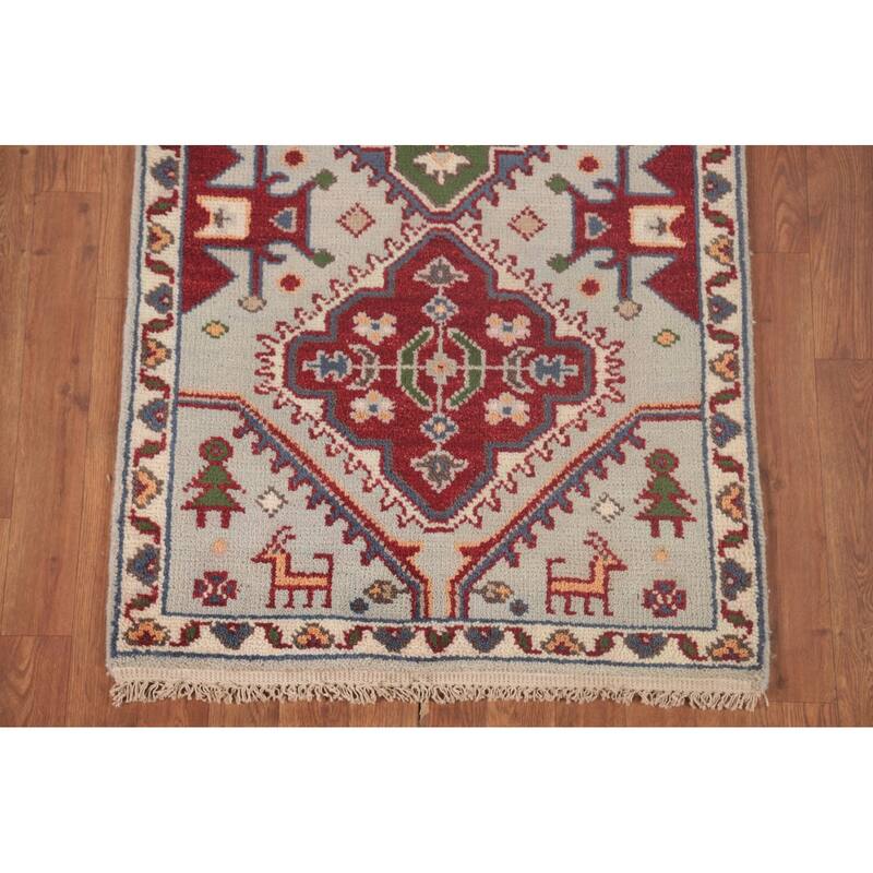 Tribal Kazak Oriental Runner Rug Handmade Wool Carpet - 2'7"x 7'9"