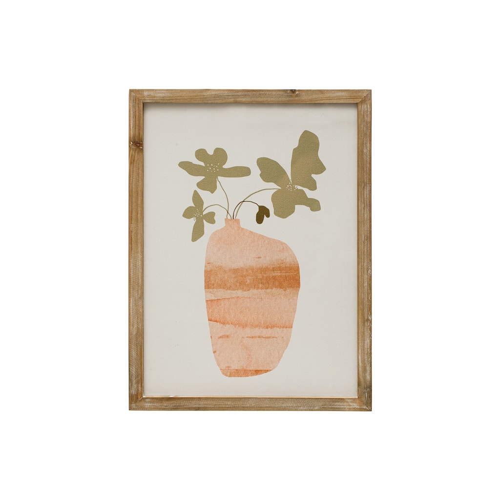 Wood Framed Flowers in Vase Wall Art with Glass Cover