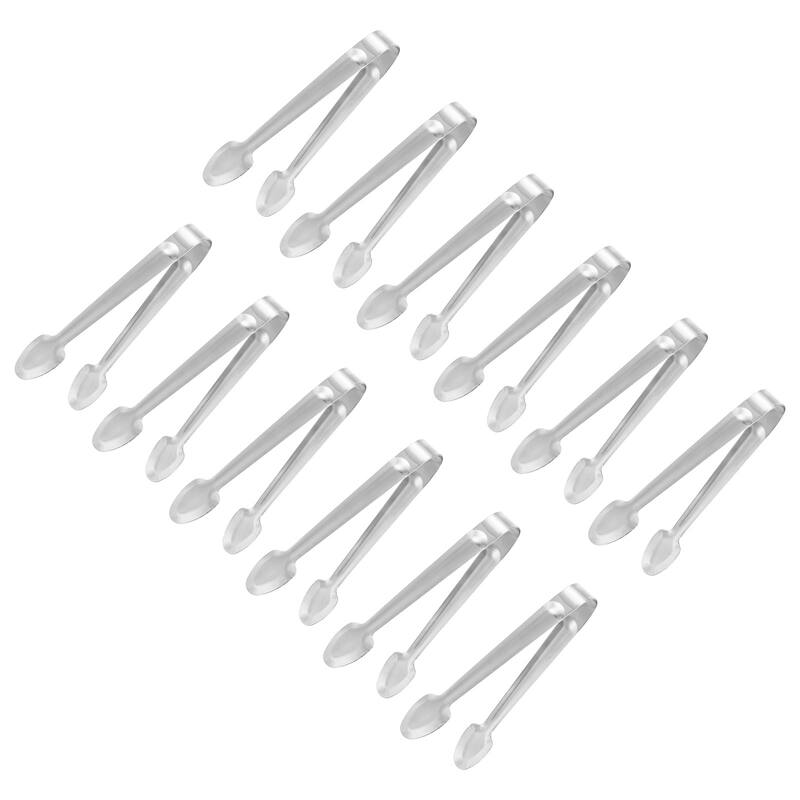 Serving Tongs, 12pcs 5 Inch Stainless Steel Ice Tongs, Mini Sugar Tongs - Silver