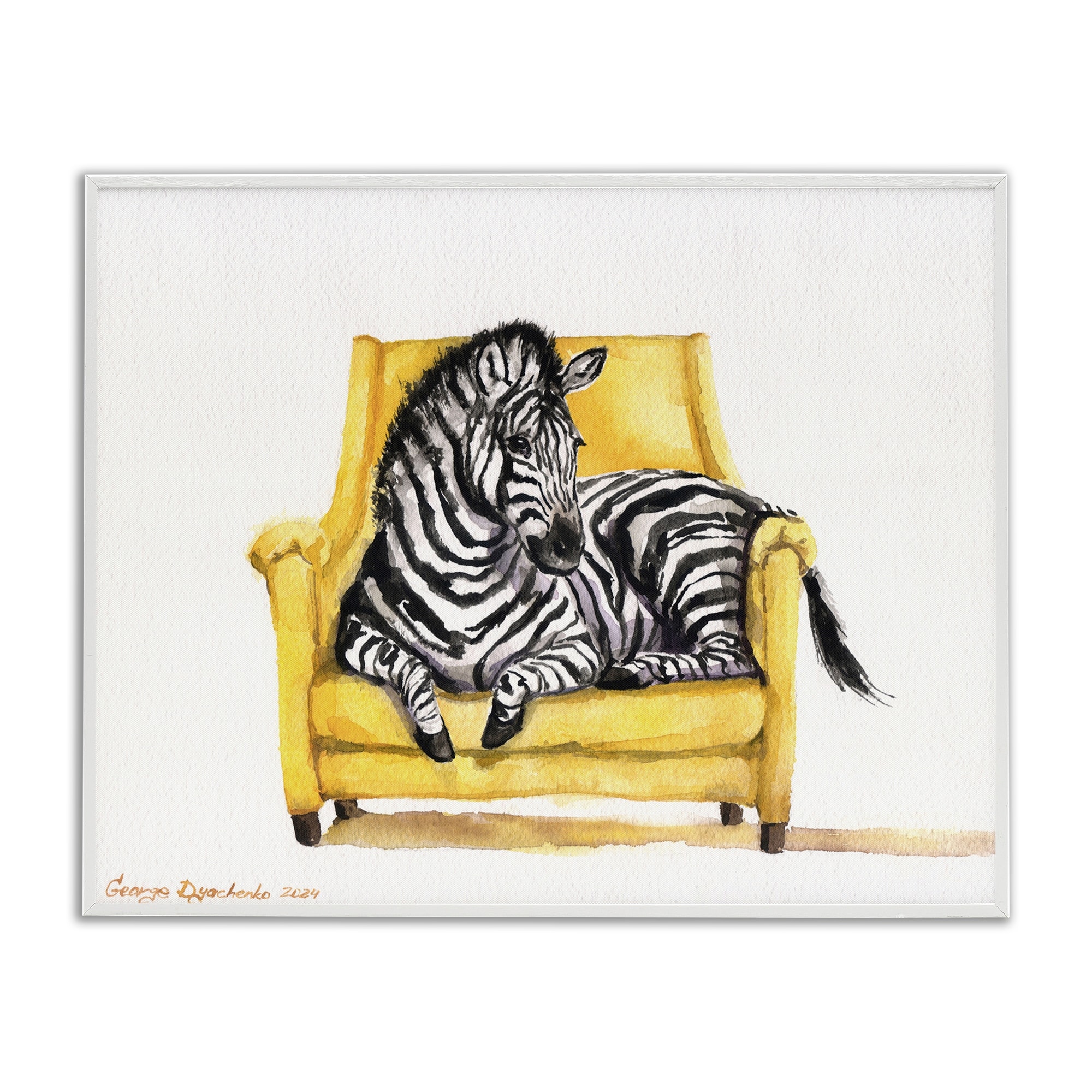 Stupell Cute Zebra on Yellow Chair Framed Giclee Art Design By George Dyachenko
