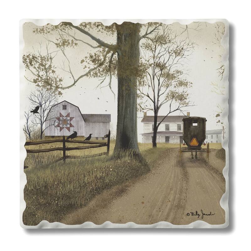 Counterart Absorbent Stone Coasters - Amish Buggy - Set of 4 - 4x4x1.427