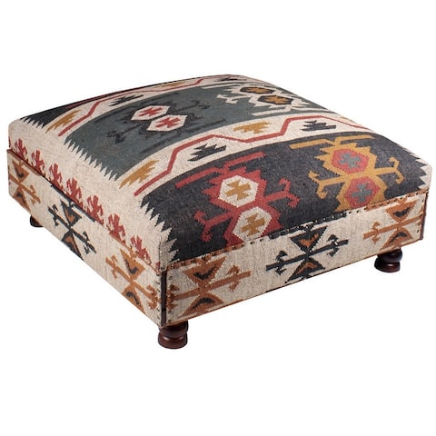 Handmade Indian Kilim Upholstered Ottoman