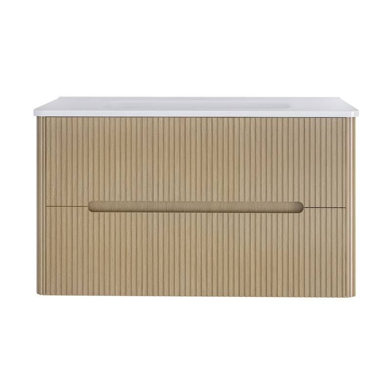 Emma 36 inch Wall-Mounted Bathroom Vanity Set with Integrated Ceramic Sink - 36"x18"x20"