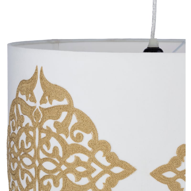 Elisabet Embroidered Medallion Drum Pendant - 14"H x 18"W x 18"D