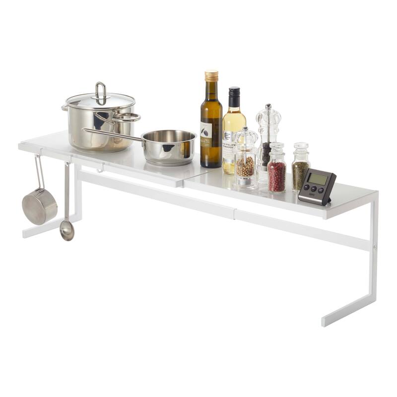 Yamazaki Home Expandable Countertop Shelf, Steel, Large, Holds 23 lbs, Expandable - L 8.86 x W 21.26 x H 9.84 inches