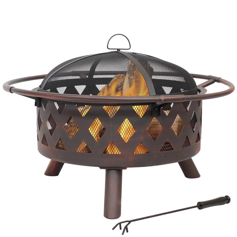 30" Fire Pit Steel with Bronze FInish Crossweave with Spark Screen