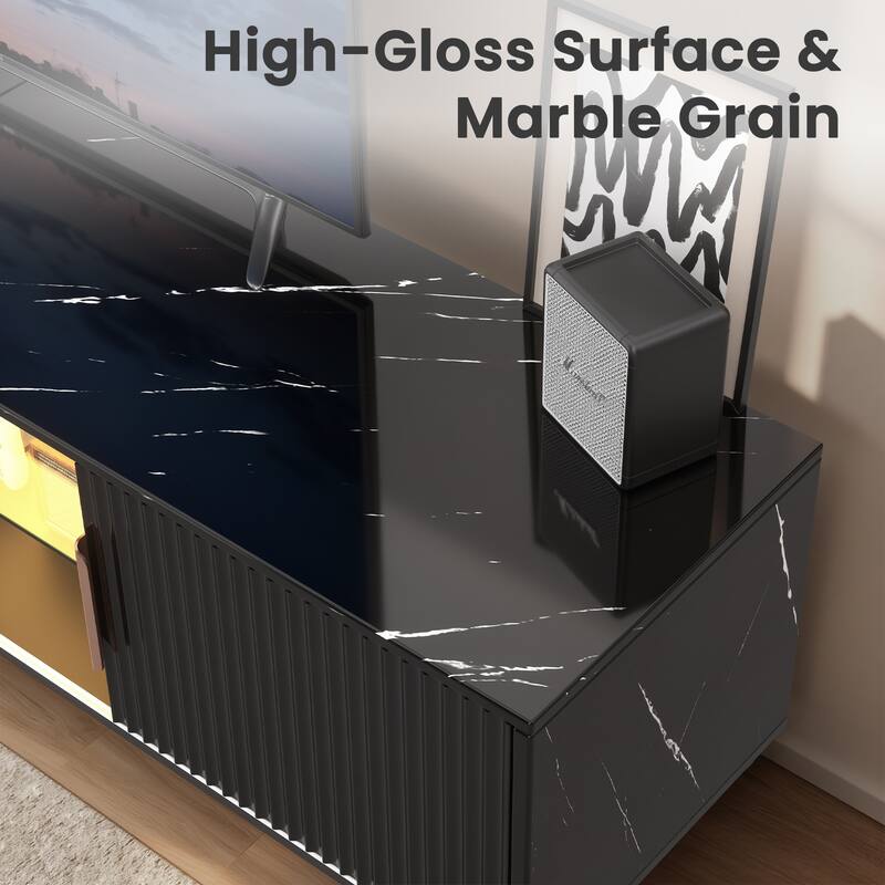 Meyreso 2-Piece Modular TV Stand and Coffee Table Set with Wave Pattern Doors & Adjustable Glass Shelf - 78 inches