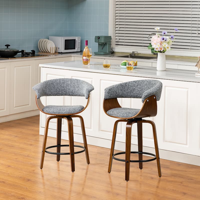 Glitzhome Set of 4 Modern Counter or Bar Height Faux Leather Swivel Upholstered Pub Stools