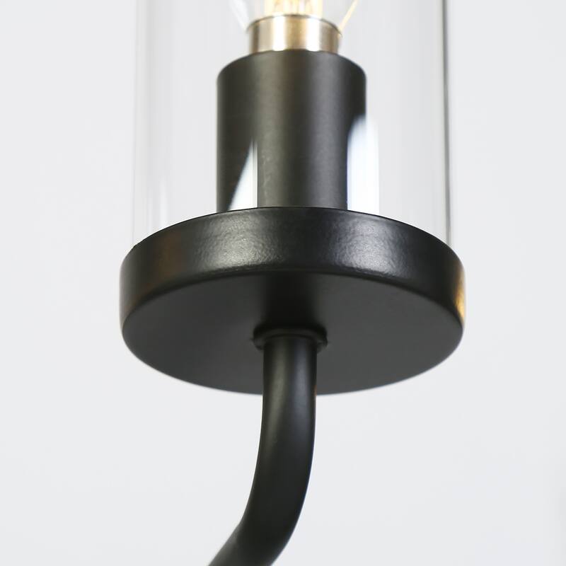 Modern Farmhouse 8-Light Black Wheel Chandelier with Glass Shade for Dining Living Room - D 31.5" x H 24"